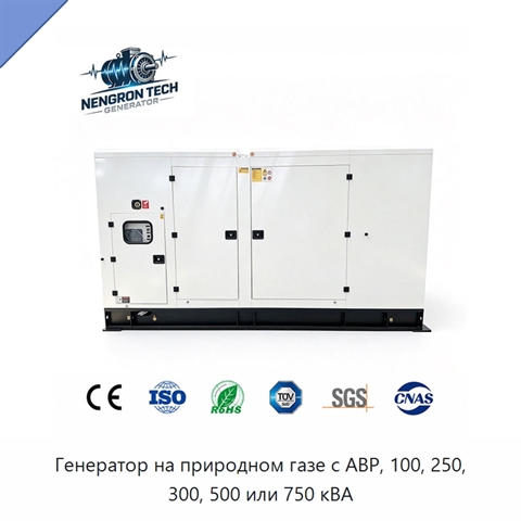 Генератор на природном газе с АВР, 100, 250, 300, 500 или 750 кВА