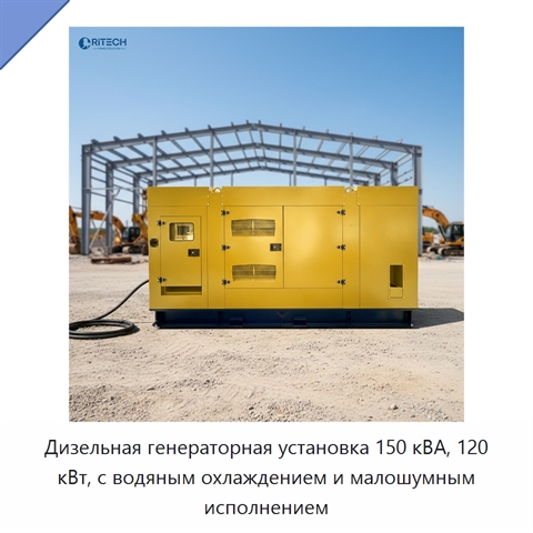 Дизельная генераторная установка 150 кВА, 120 кВт, с водяным охлаждением и малошумным исполнением