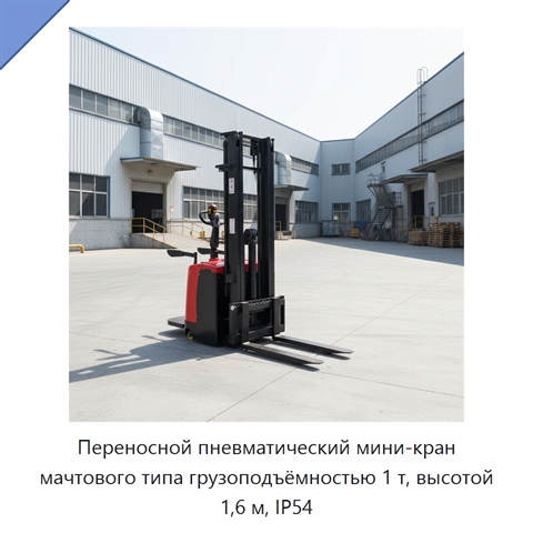 Переносной пневматический мини-кран мачтового типа грузоподъёмностью 1 т, высотой 1,6 м, IP54