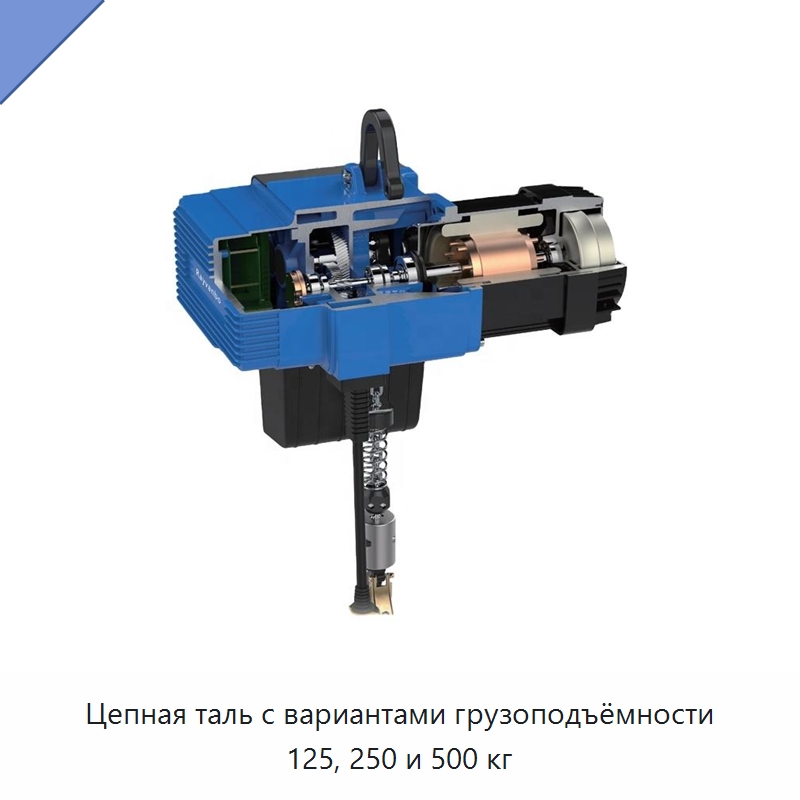 Цепная таль с вариантами грузоподъёмности 125, 250 и 500 кг
