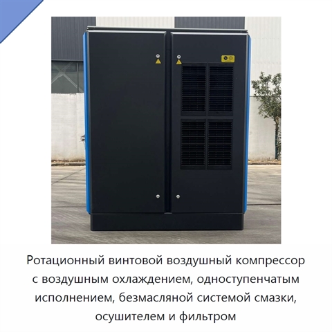 Ротационный винтовой воздушный компрессор с воздушным охлаждением, одноступенчатым исполнением, безмасляной системой смазки, осушителем и фильтром