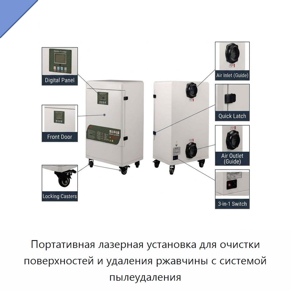 Портативная лазерная установка для очистки поверхностей и удаления ржавчины с системой пылеудаления — Установки лазерной очистки
