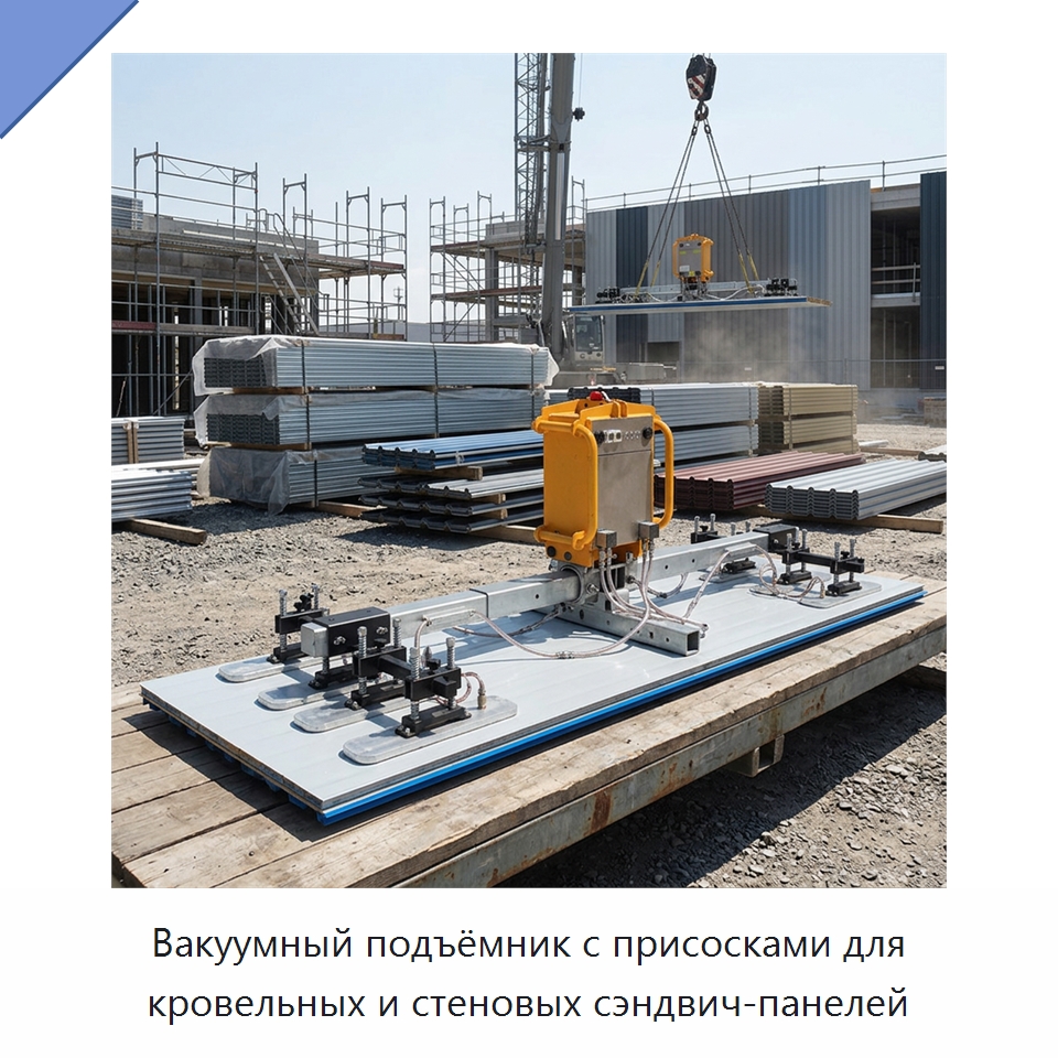 Вакуумный подъёмник с присосками для кровельных и стеновых сэндвич-панелей — Вакуумные грузозахваты
