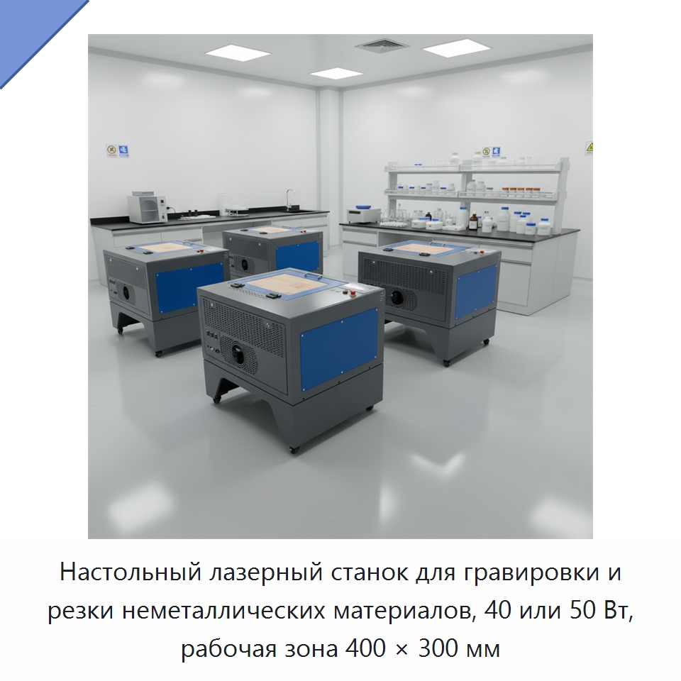 Настольный лазерный станок для гравировки и резки неметаллических материалов, 40 или 50 Вт, рабочая зона 400 × 300 мм — Лазерные гравировальные станки