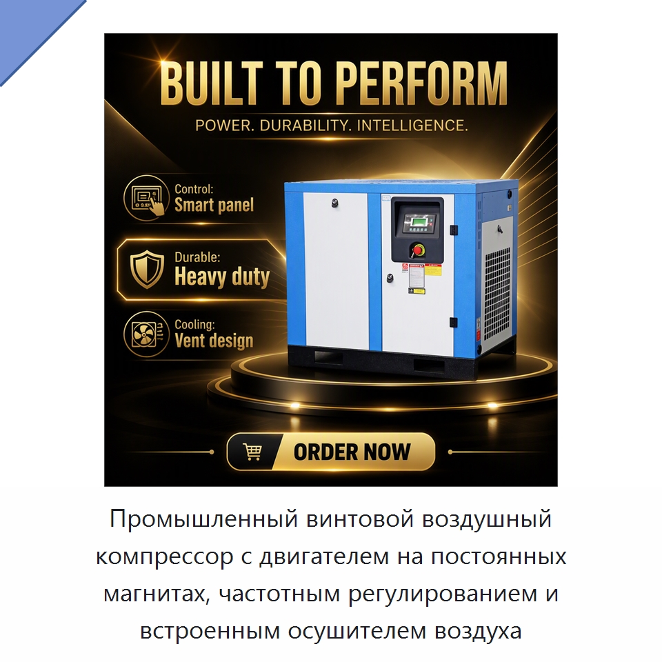 Промышленный винтовой воздушный компрессор с двигателем на постоянных магнитах, частотным регулированием и встроенным осушителем воздуха — Промышленные компрессоры
