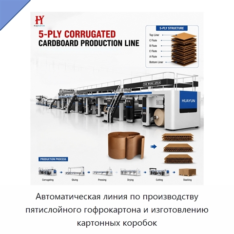 Автоматическая линия по производству пятислойного гофрокартона и изготовлению картонных коробок
