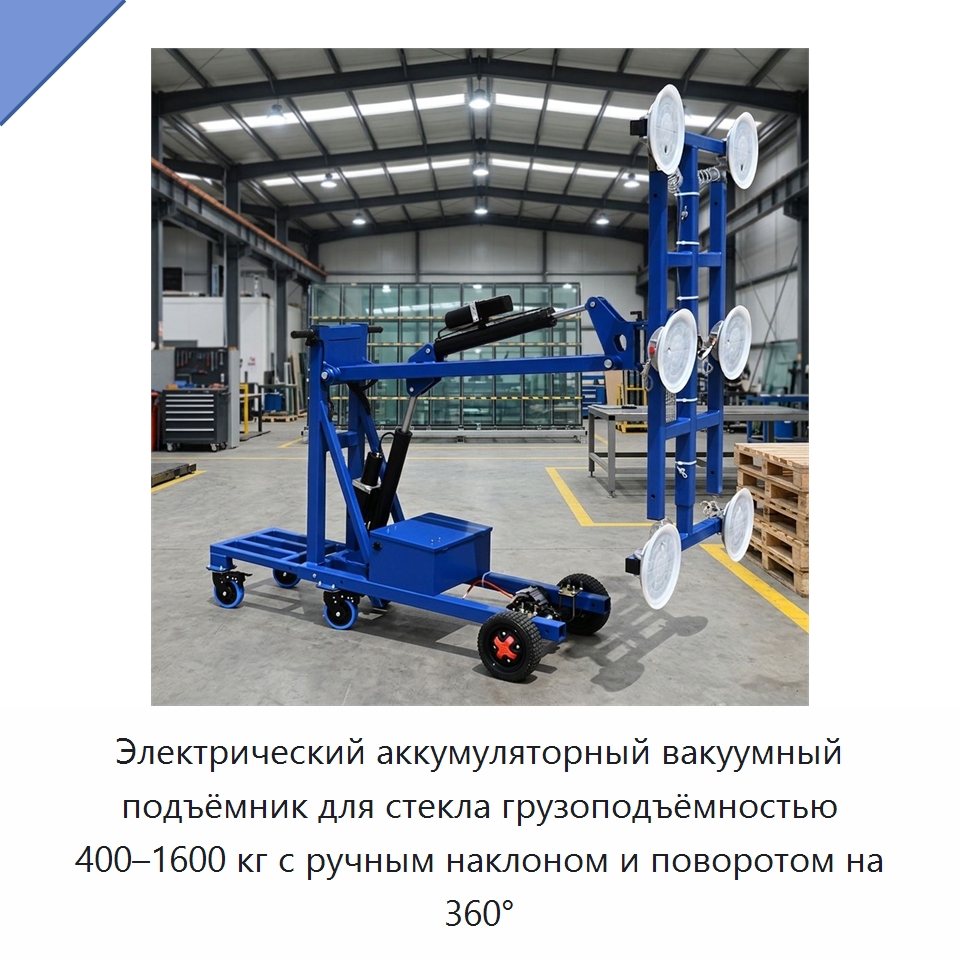 Электрический аккумуляторный вакуумный подъёмник для стекла грузоподъёмностью 400–1600 кг с ручным наклоном и поворотом на 360° — Вакуумные грузозахваты