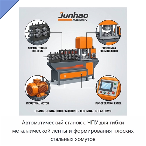 Автоматический станок с ЧПУ для гибки металлической ленты и формирования плоских стальных хомутов