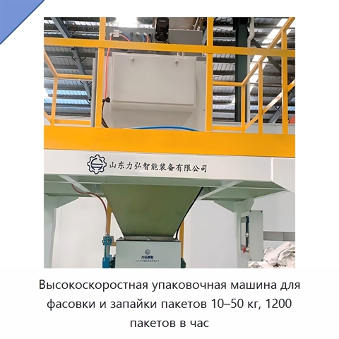 Высокоскоростная упаковочная машина для фасовки и запайки пакетов 10–50 кг, 1200 пакетов в час