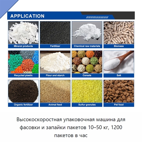 Высокоскоростная упаковочная машина для фасовки и запайки пакетов 10–50 кг, 1200 пакетов в час