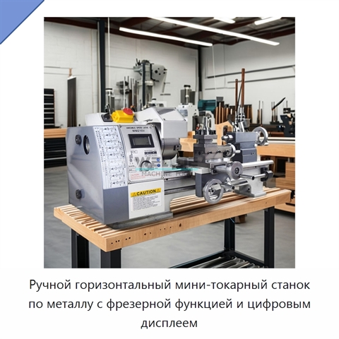 Ручной горизонтальный мини-токарный станок по металлу с фрезерной функцией и цифровым дисплеем