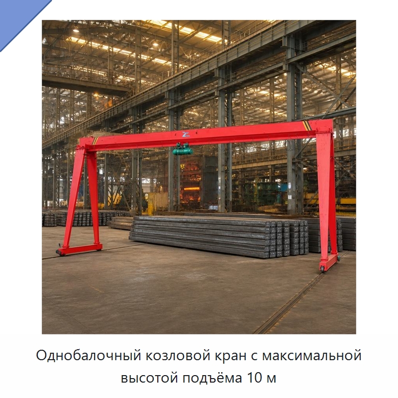 Однобалочный козловой кран с максимальной высотой подъёма 10 м — Краны