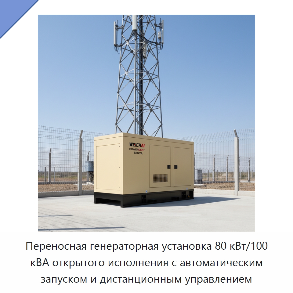 Переносная генераторная установка 80 кВт/100 кВА открытого исполнения с автоматическим запуском и дистанционным управлением — Дизельные генераторы
