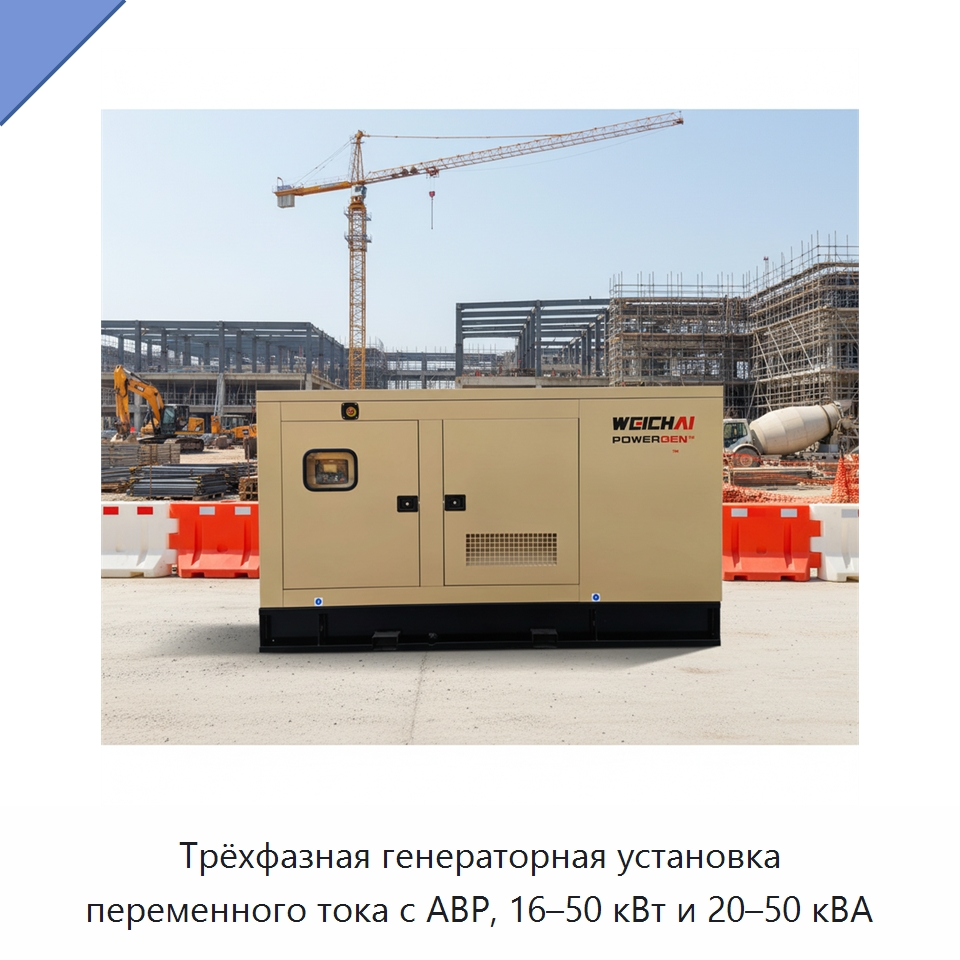 Трёхфазная генераторная установка переменного тока с АВР, 16–50 кВт и 20–50 кВА — Дизельные генераторы