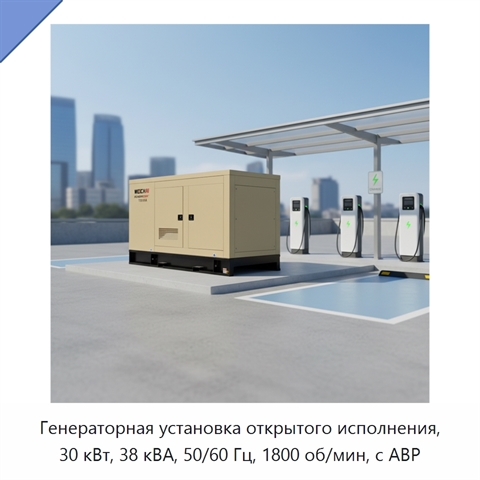 Генераторная установка открытого исполнения, 30 кВт, 38 кВА, 50/60 Гц, 1800 об/мин, с АВР