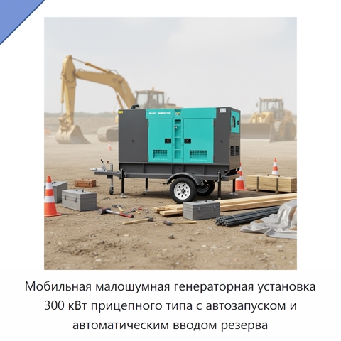 Мобильная малошумная генераторная установка 300 кВт прицепного типа с автозапуском и автоматическим вводом резерва