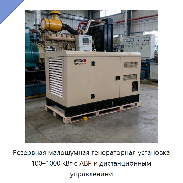 Резервная малошумная генераторная установка 100–1000 кВт с АВР и дистанционным управлением — Дизельные генераторы