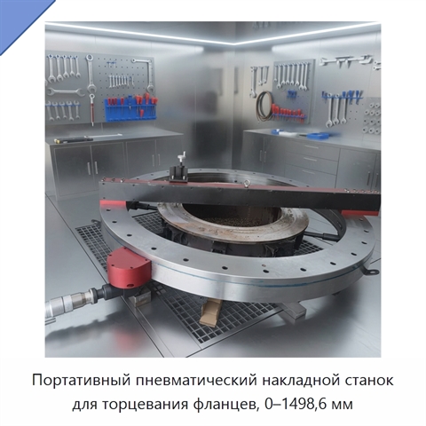 Портативный пневматический накладной станок для торцевания фланцев, 0–1498,6 мм