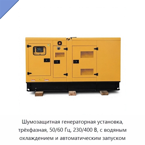 Шумозащитная генераторная установка, трёхфазная, 50/60 Гц, 230/400 В, с водяным охлаждением и автоматическим запуском