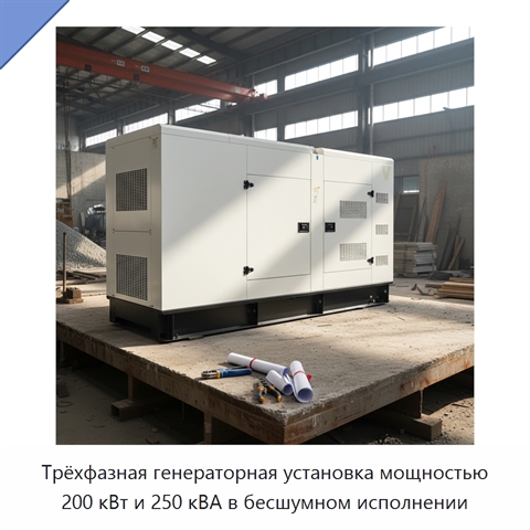 Трёхфазная генераторная установка мощностью 200 кВт и 250 кВА в бесшумном исполнении