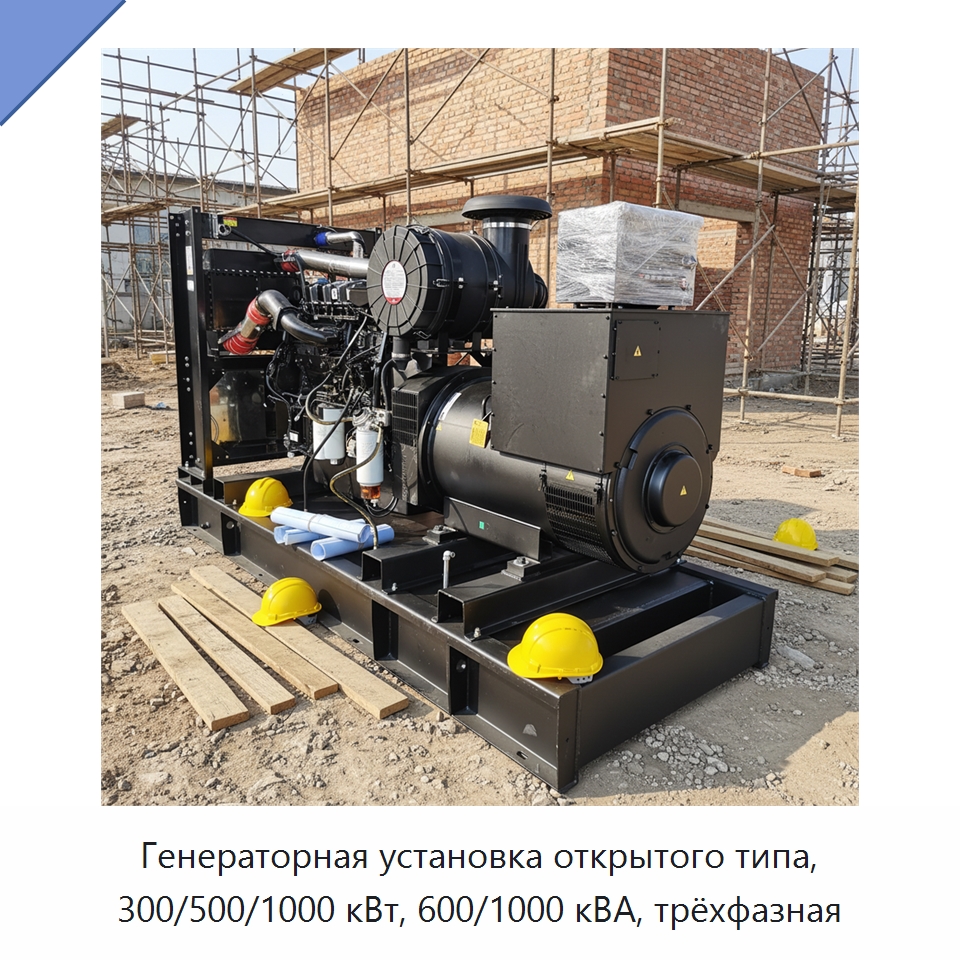 Генераторная установка открытого типа, 300/500/1000 кВт, 600/1000 кВА, трёхфазная — Дизельные генераторы