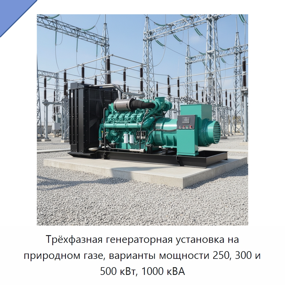 Трёхфазная генераторная установка на природном газе, варианты мощности 250, 300 и 500 кВт, 1000 кВА — Газотурбинные генераторы