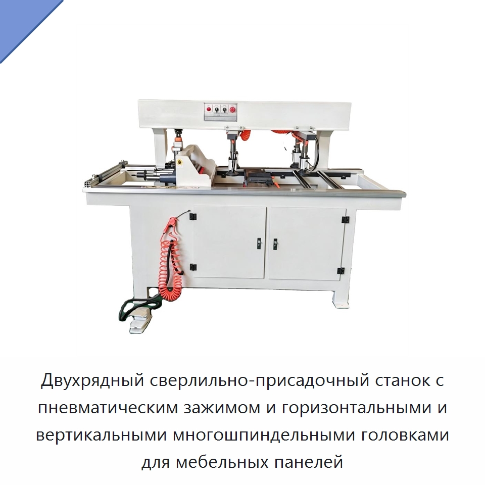 Двухрядный сверлильно-присадочный станок с пневматическим зажимом и горизонтальными и вертикальными многошпиндельными головками для мебельных панелей — Пазовально-долбёжные станки