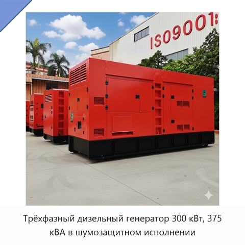 Трёхфазный дизельный генератор 300 кВт, 375 кВА в шумозащитном исполнении