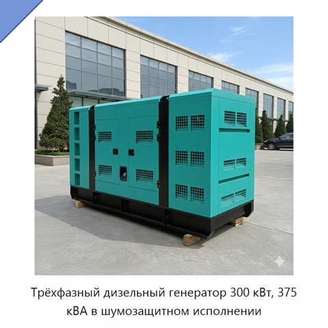 Трёхфазный дизельный генератор 300 кВт, 375 кВА в шумозащитном исполнении