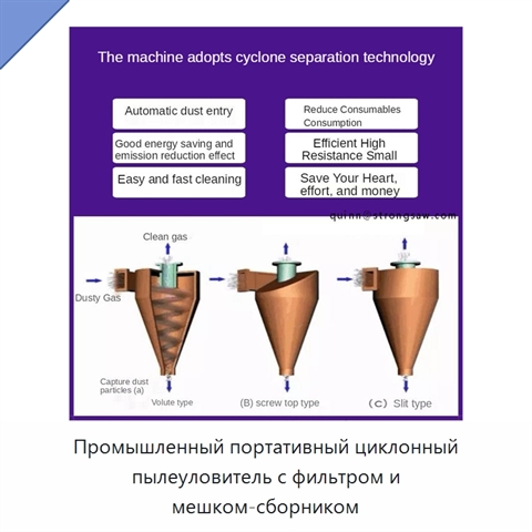 Промышленный портативный циклонный пылеуловитель с фильтром и мешком-сборником