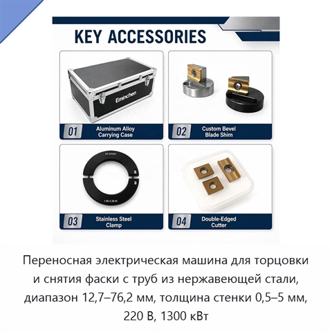 Переносная электрическая машина для торцовки и снятия фаски с труб из нержавеющей стали, диапазон 12,7–76,2 мм, толщина стенки 0,5–5 мм, 220 В, 1300 кВт
