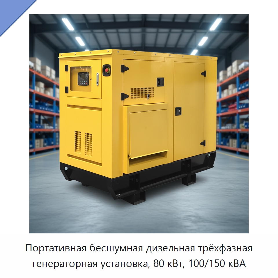 Портативная бесшумная дизельная трёхфазная генераторная установка, 80 кВт, 100/150 кВА — Дизельные генераторы