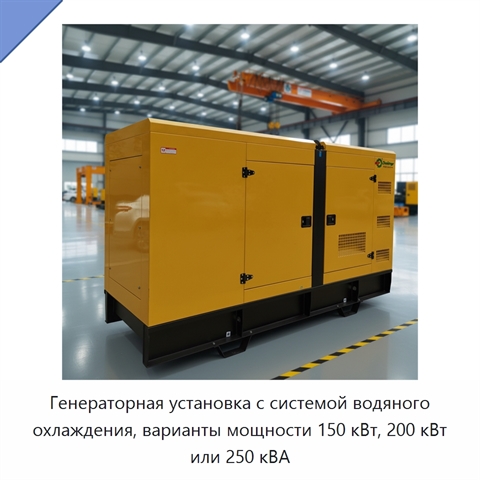 Генераторная установка с системой водяного охлаждения, варианты мощности 150 кВт, 200 кВт или 250 кВА