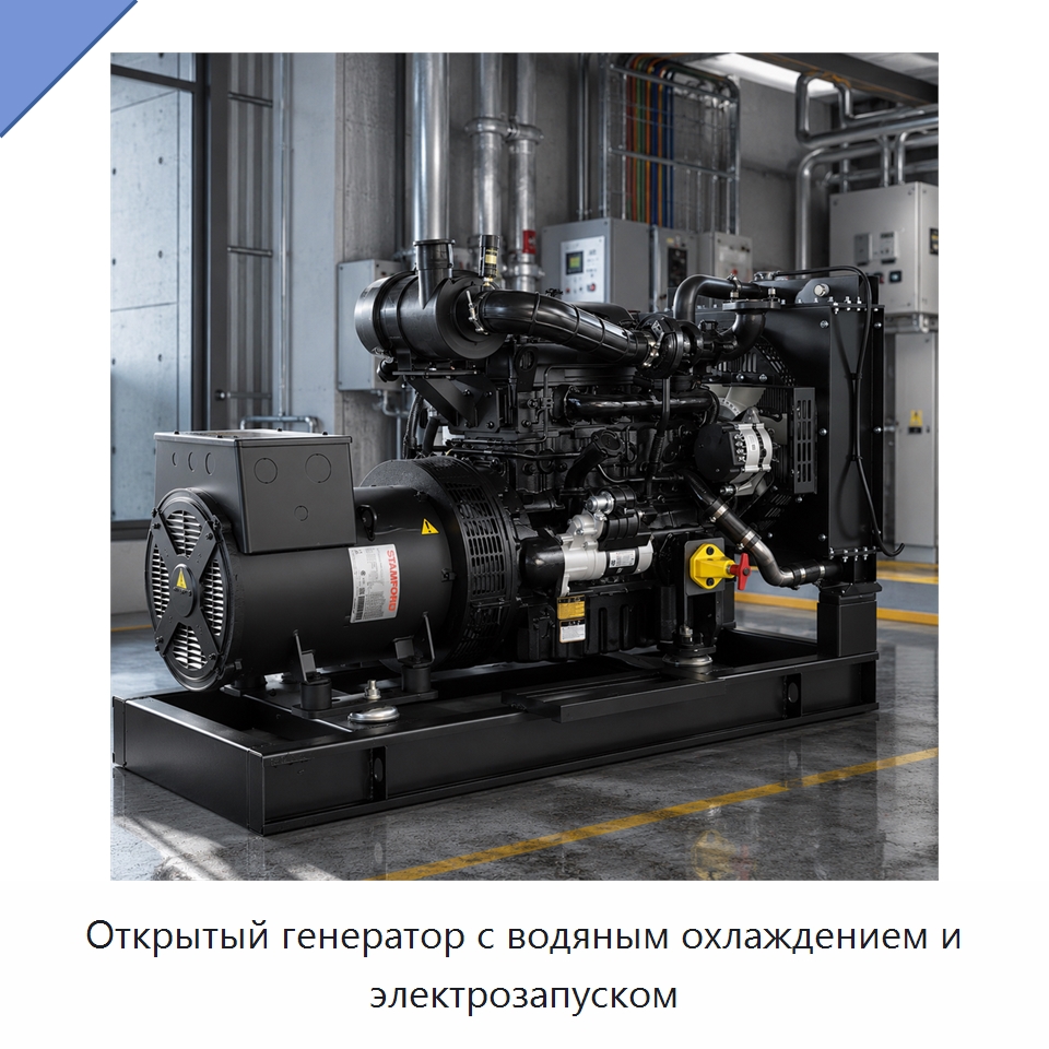 Открытый генератор с водяным охлаждением и электрозапуском — Дизельные генераторы