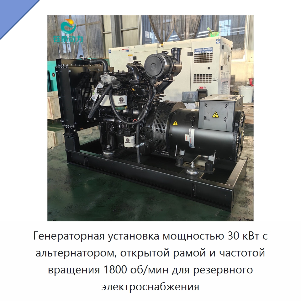 Генераторная установка мощностью 30 кВт с альтернатором, открытой рамой и частотой вращения 1800 об/мин для резервного электроснабжения — Дизельные генераторы