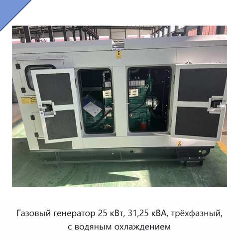 Газовый генератор 25 кВт, 31,25 кВА, трёхфазный, с водяным охлаждением