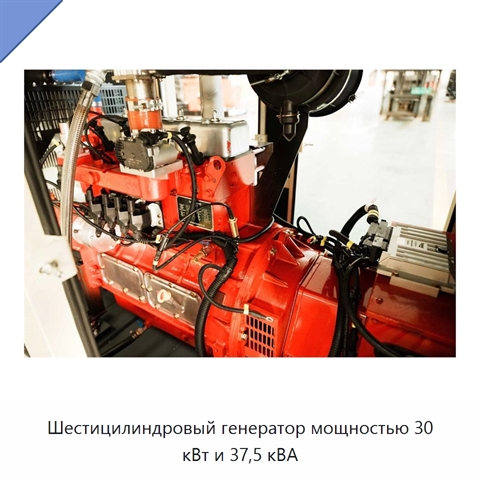 Шестицилиндровый генератор мощностью 30 кВт и 37,5 кВА