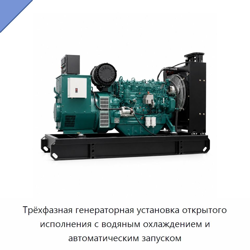 Трёхфазная генераторная установка открытого исполнения с водяным охлаждением и автоматическим запуском — Дизельные генераторы