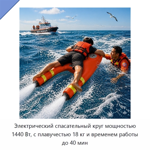 Электрический спасательный круг мощностью 1440 Вт, с плавучестью 18 кг и временем работы до 40 мин