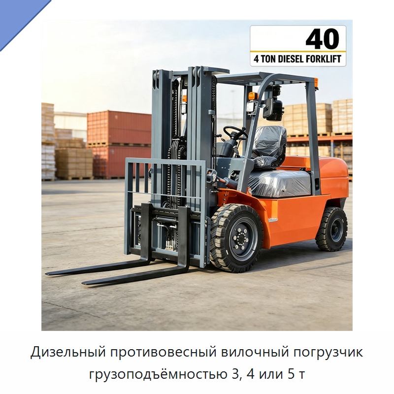 Дизельный противовесный вилочный погрузчик грузоподъёмностью 3, 4 или 5 т — Вилочные погрузчики