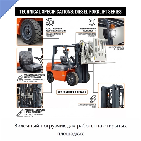 Вилочный погрузчик для работы на открытых площадках