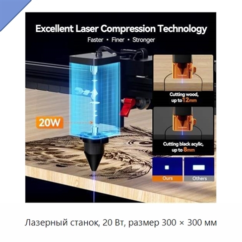 Лазерный станок, 20 Вт, размер 300 × 300 мм