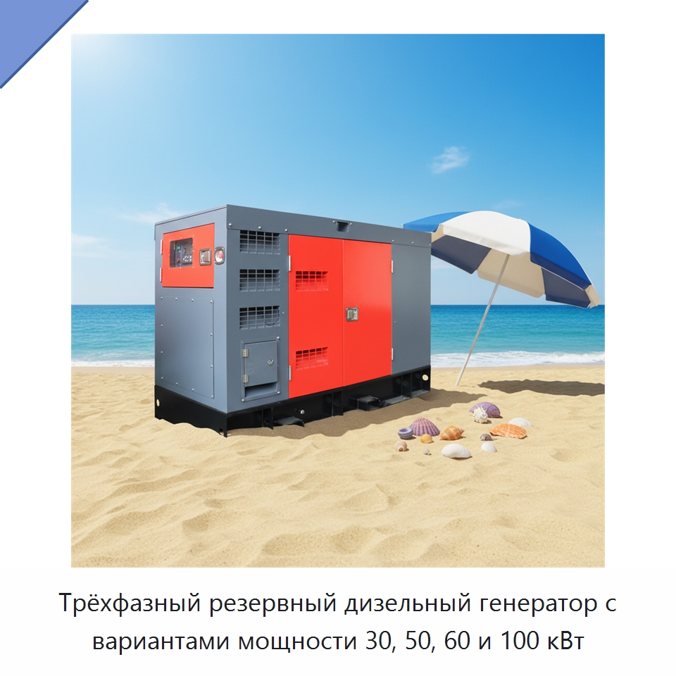 Трёхфазный резервный дизельный генератор с вариантами мощности 30, 50, 60 и 100 кВт — Дизельные генераторы