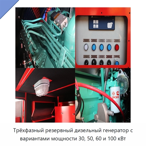 Трёхфазный резервный дизельный генератор с вариантами мощности 30, 50, 60 и 100 кВт