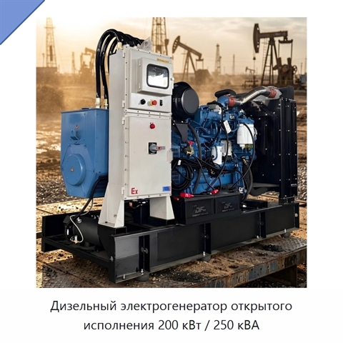Дизельный электрогенератор открытого исполнения 200 кВт / 250 кВА