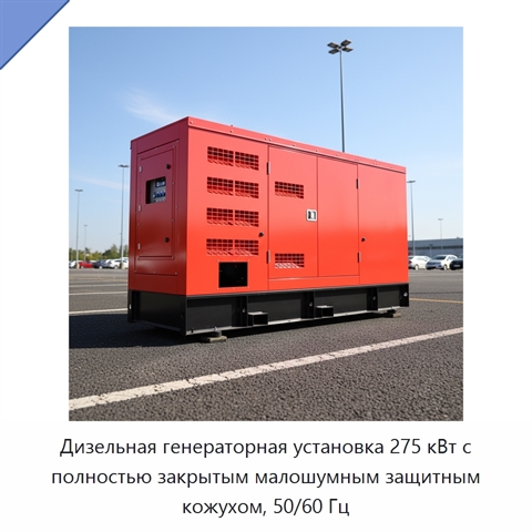 Дизельная генераторная установка 275 кВт с полностью закрытым малошумным защитным кожухом, 50/60 Гц