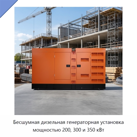 Бесшумная дизельная генераторная установка мощностью 200, 300 и 350 кВт