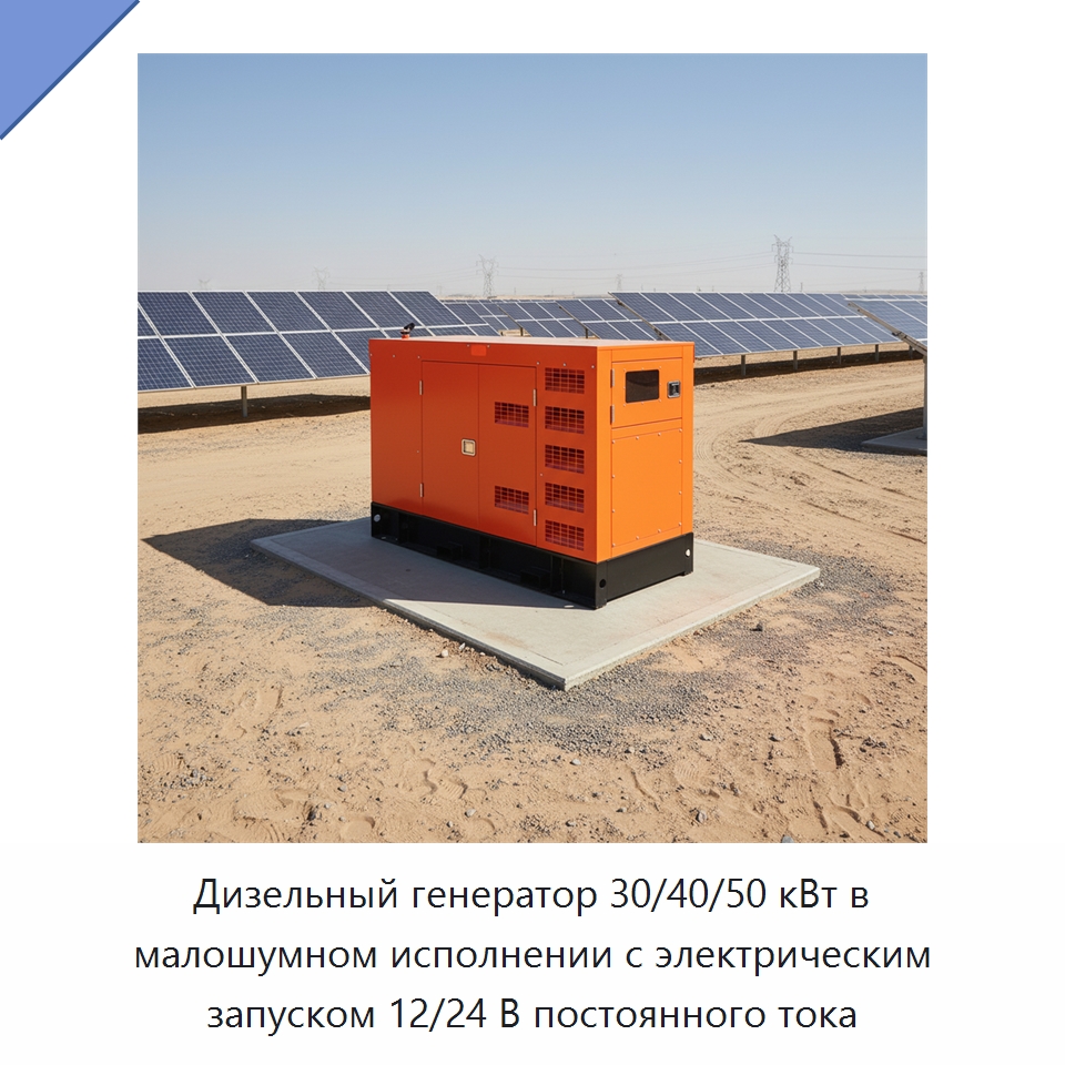 Дизельный генератор 30/40/50 кВт в малошумном исполнении с электрическим запуском 12/24 В постоянного тока — Дизельные генераторы
