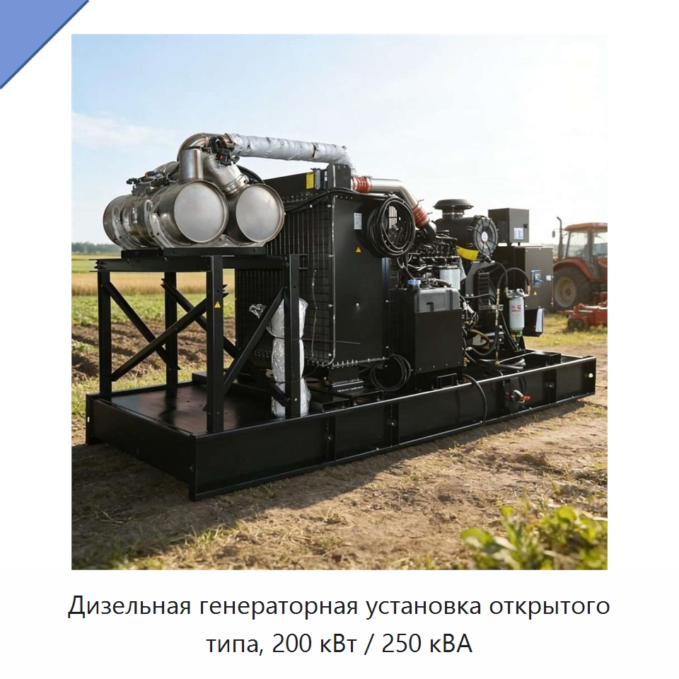 Дизельная генераторная установка открытого типа, 200 кВт / 250 кВА — Дизельные генераторы
