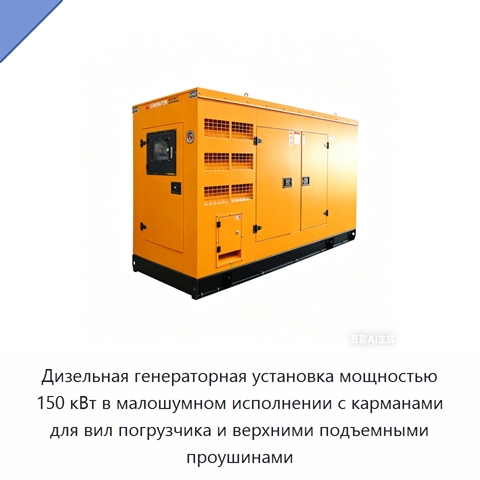 Дизельная генераторная установка мощностью 150 кВт в малошумном исполнении с карманами для вил погрузчика и верхними подъемными проушинами